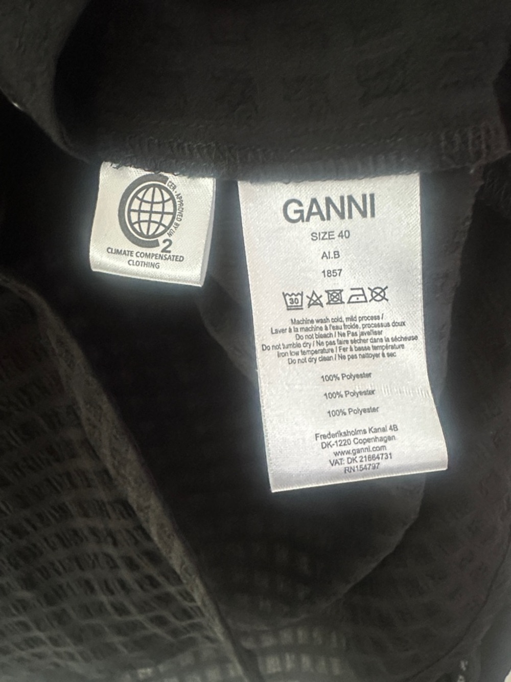 Ganni Black Textured Ruffle-Front Button Blouse - Picture 3 of 3